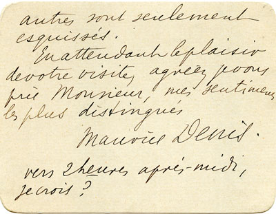 Дени М.(DENIS Maurice) Морозову И.А.Письмо. [1908 г.]