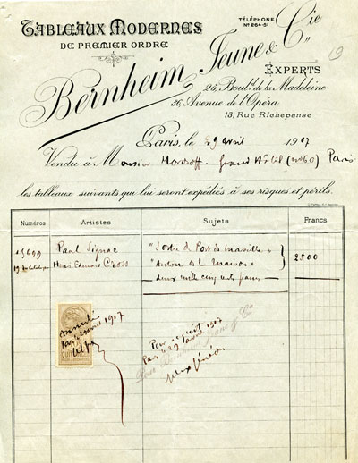 Счета на приобретение И.А.Морозовым картин иностранных художников