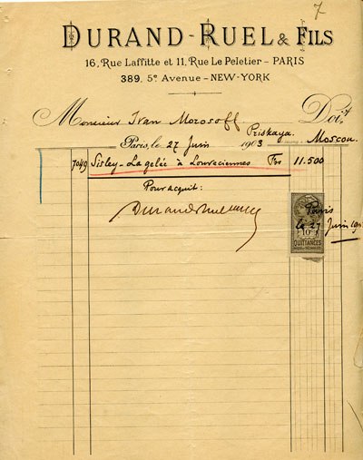 Счета на приобретение И.А.Морозовым картин иностранных художников